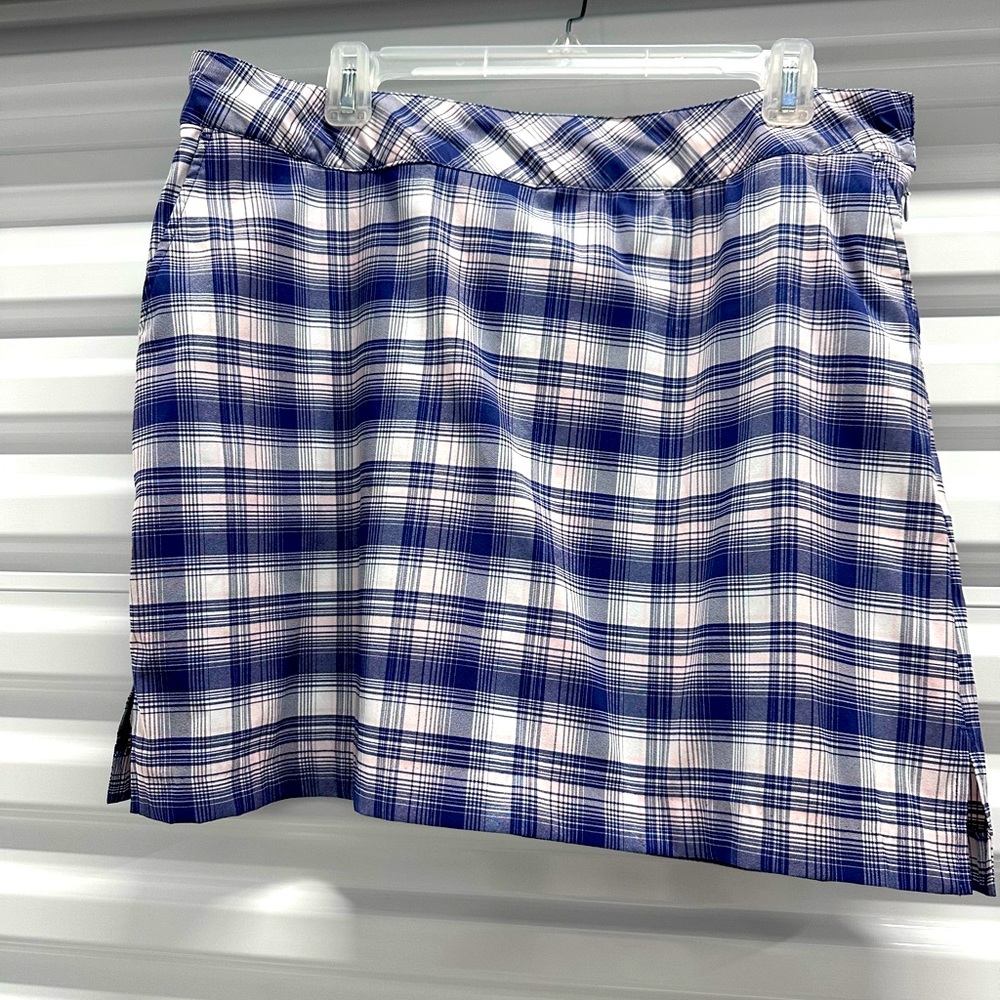 Izod Golf Skort Skirt Size 12 Blue White Pink Plaid Athletic Athleisure
